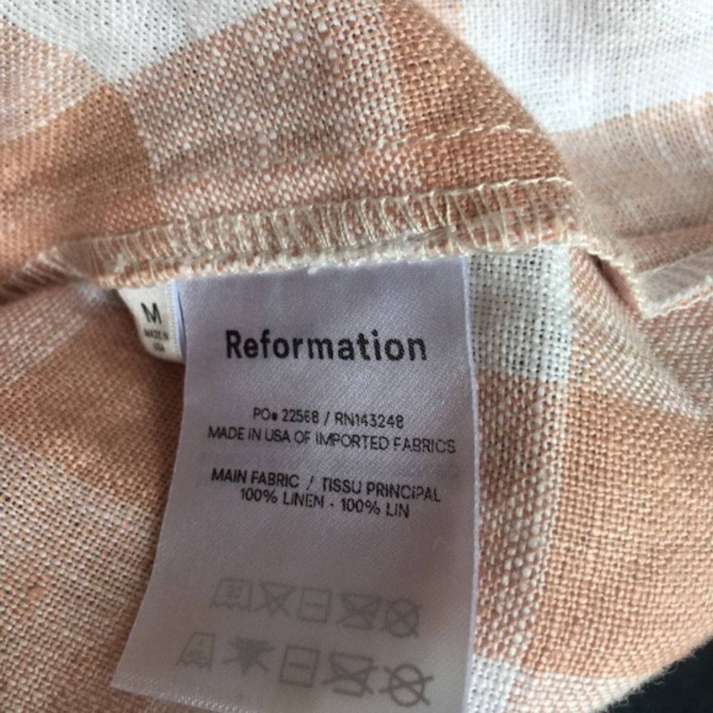 Reformation Side Tie Check Linen Wrap Mini Skirt Size M - Picture 8 of 9